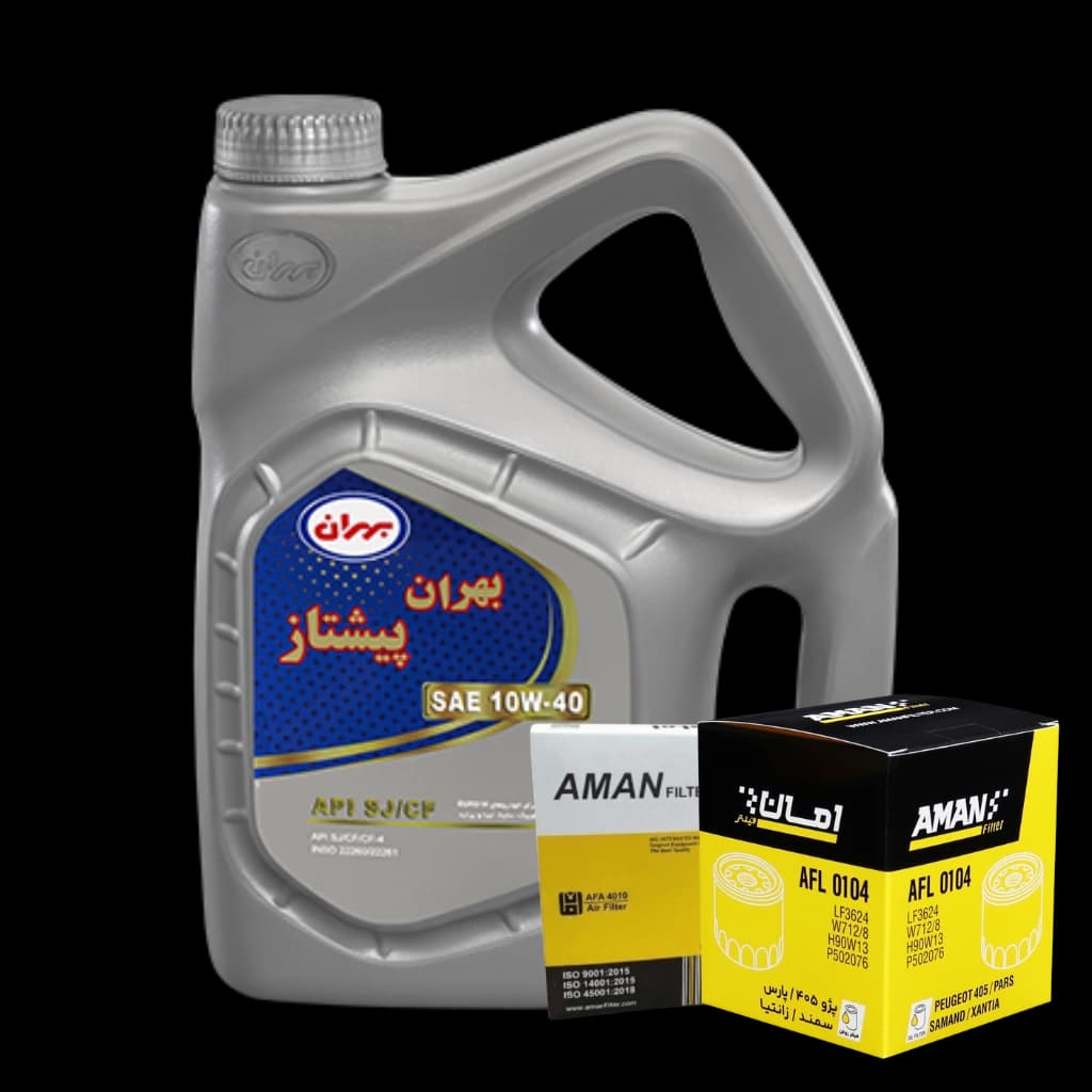 پک کامل بهران پیشتاز3.5 لیتری10w40 فیلترهواوروغن امان